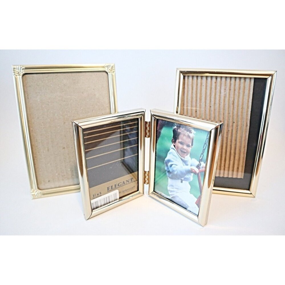 3 Picture Frames Gold Tone Vintage Photo Frames Various Sizes  Lot B